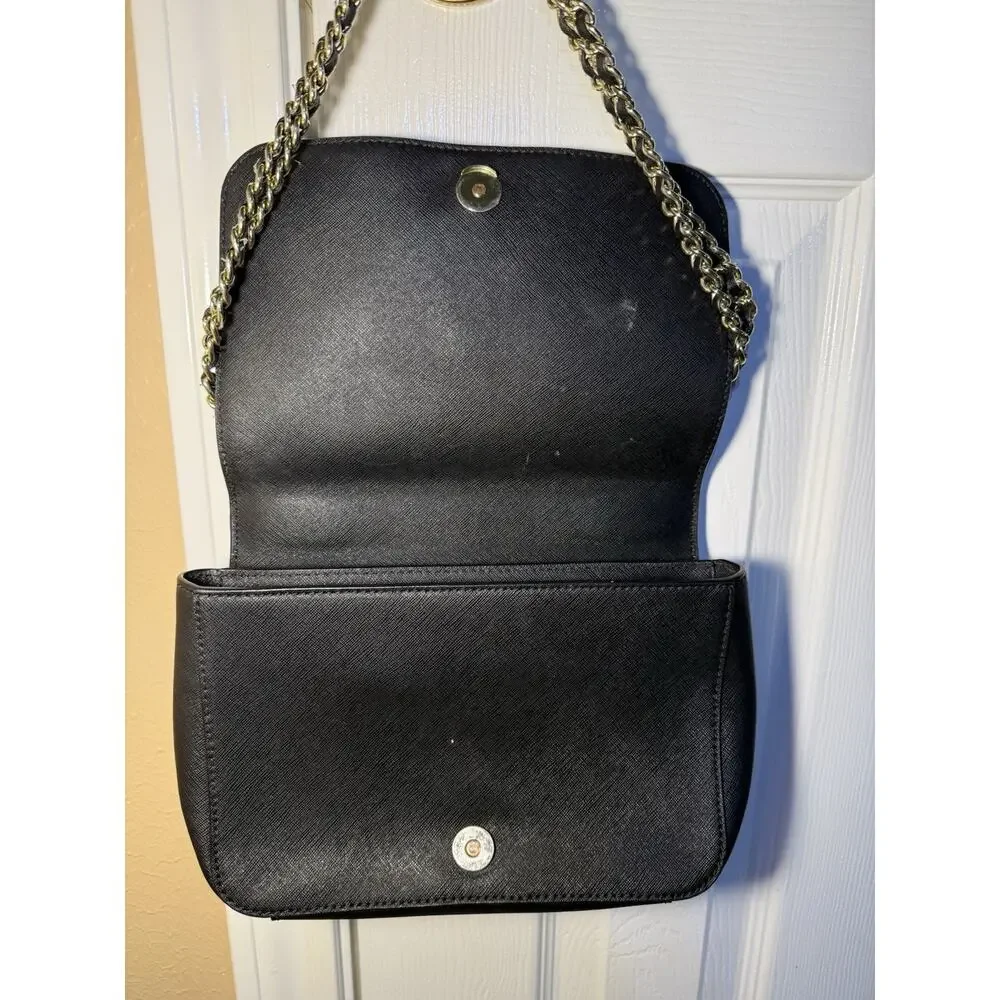 Tory Burch Black Small Flap Shoulder Bag Gold Chain Strap Magnetic Closure